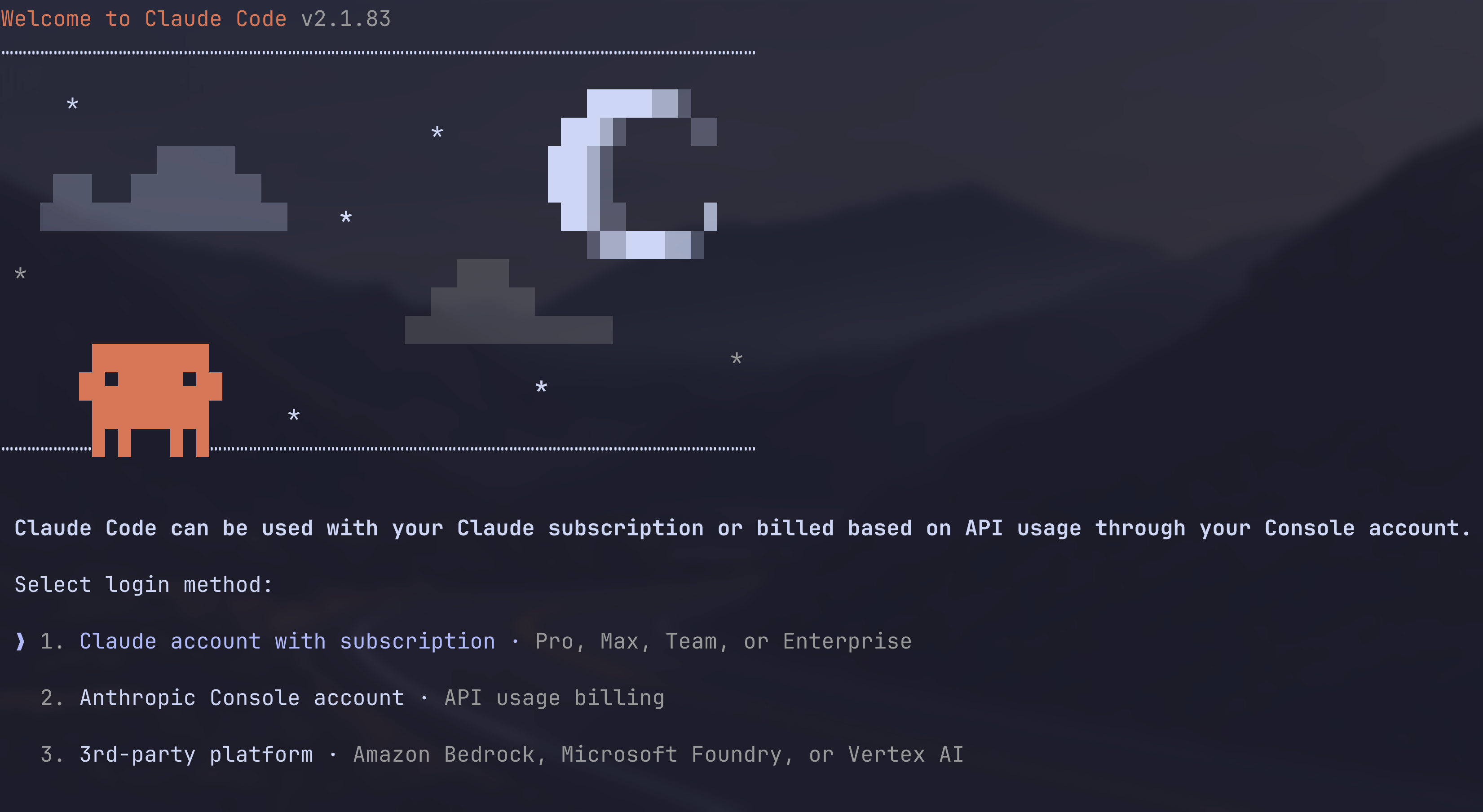 Screenshot showing Claude Code prompting you to select your login method.