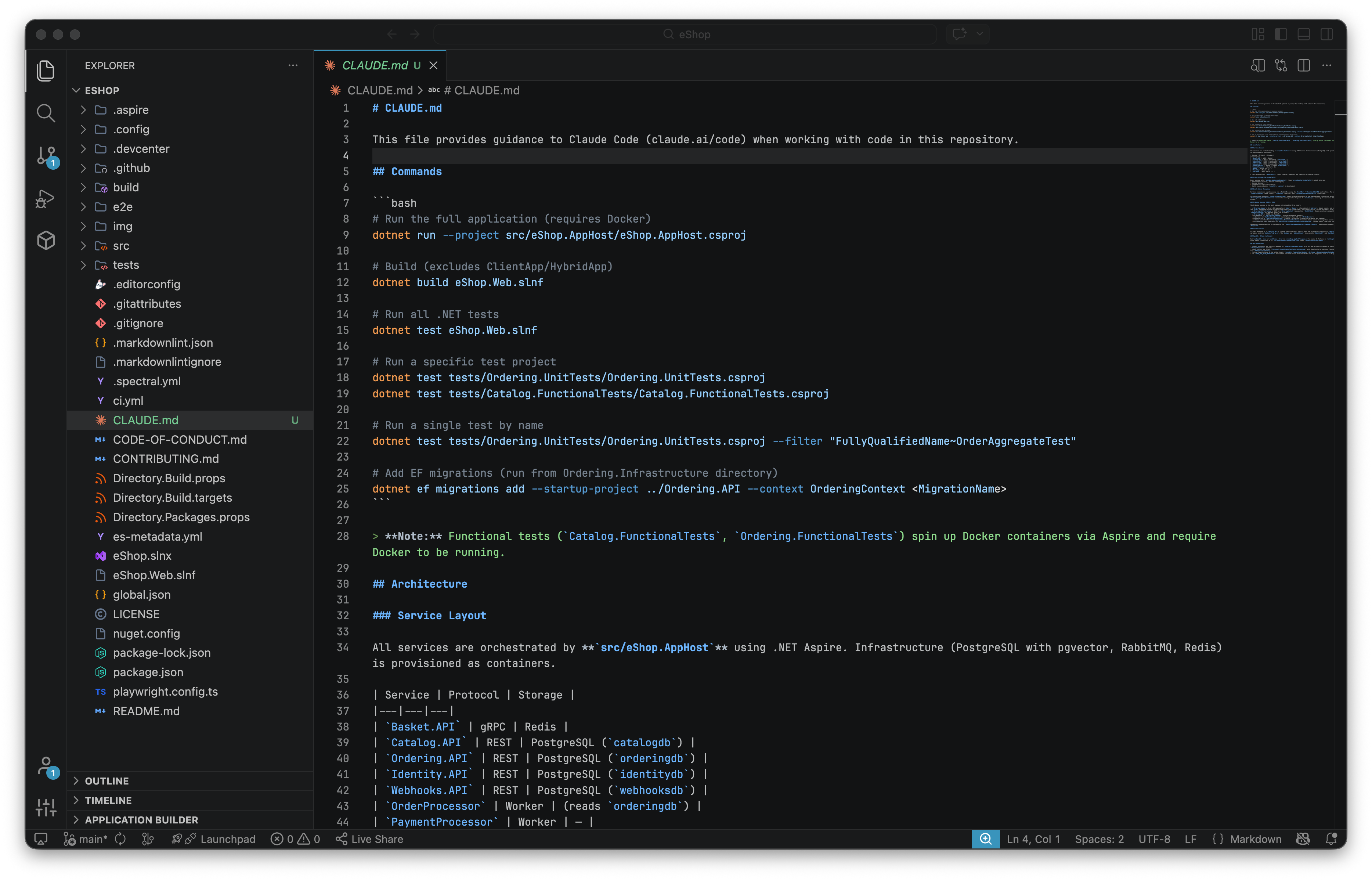 Screenshot showing the new CLAUDE.md file in Visual Studio Code.